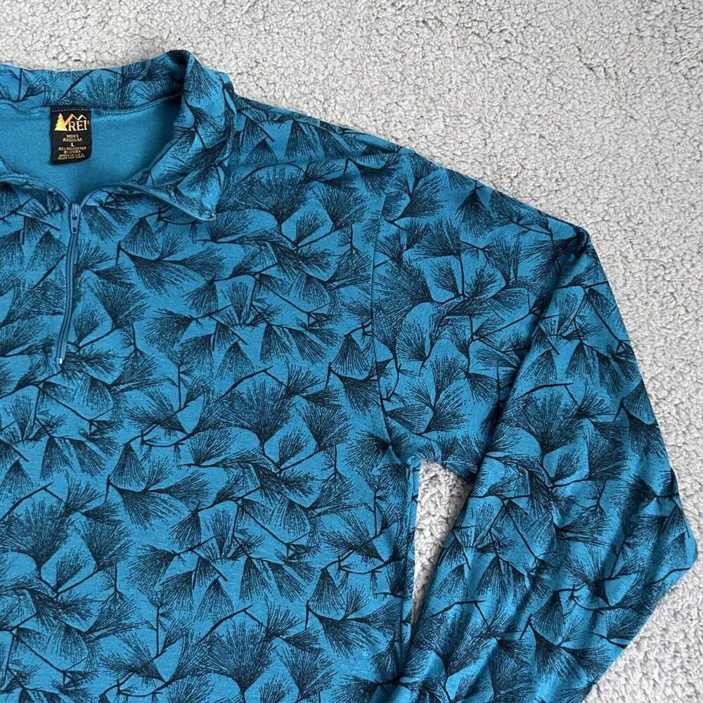 Vintage REI Mens L Quarter Zip Long Sleeve Pullover Shirt Blue Print Outdoor - Picture 7 of 15